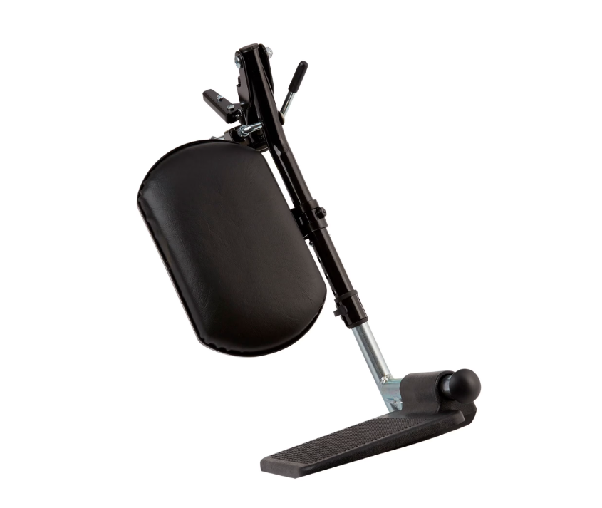 Black adjustable wheelchair armrest with a padded headrest and footrest, shown on a plain white background.