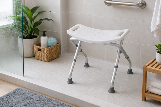Adjustable folding shower chair with non-slip feet for bathroom safety