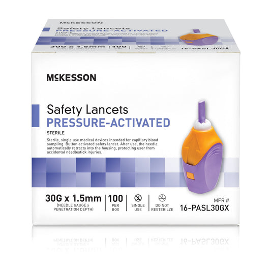 McKesson Safety Lancet 30 Gauge Retractable Pressure Activated Finger, 100/BX