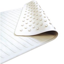 White bath mat with textured surface on a white background