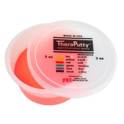 TheraPutty container with pink putty inside on a white background