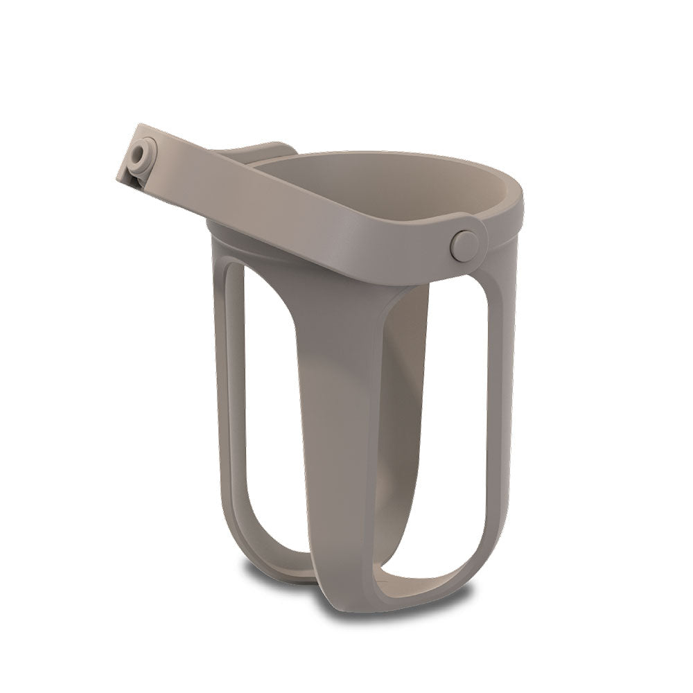 A light gray plastic cup holder or cup carrier with a looped handle design, shown on a plain white background.