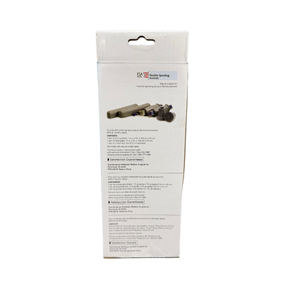 Back view of McKesson Crutch Accessory Kit packaging showing replacement crutch pads, hand grips, tips, and product information details.