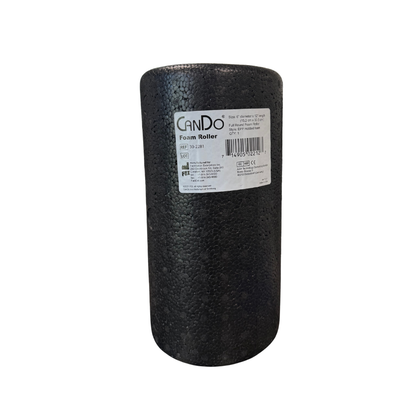 CanDo compact high-density foam roller with textured surface for physical therapy, stretching, balance training, and muscle recovery.