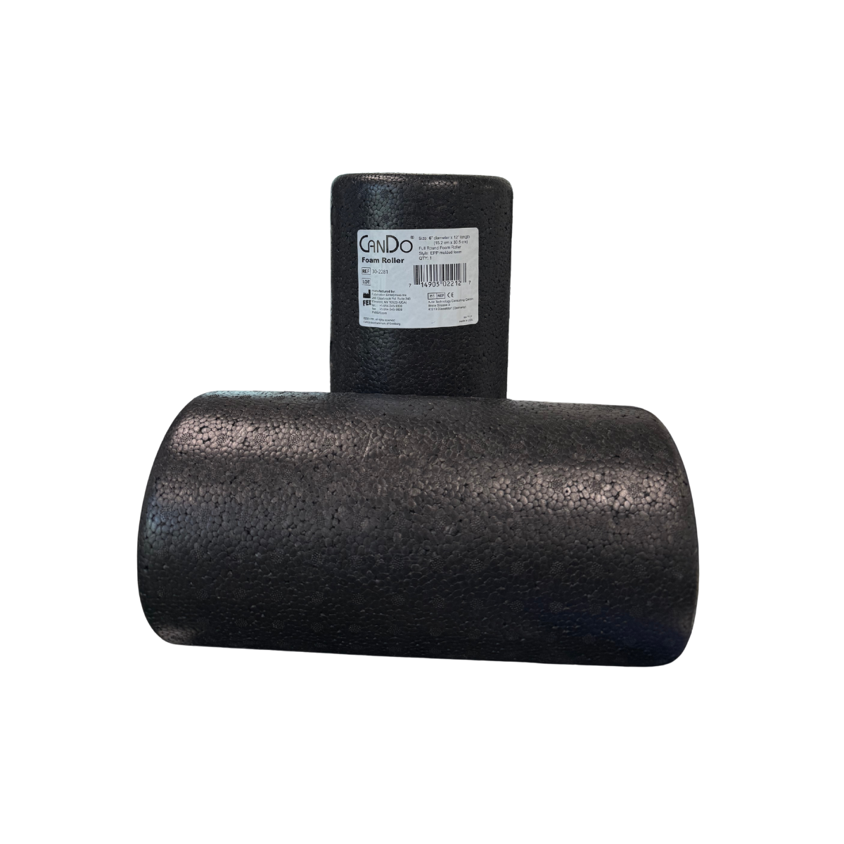 CanDo high-density therapy foam roller designed for stretching, balance training, muscle recovery, and physical therapy exercises.