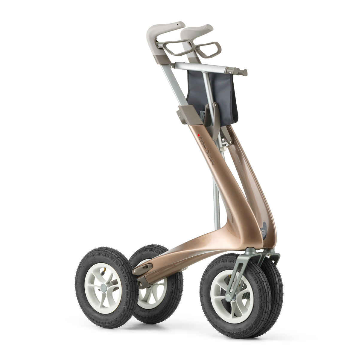 Green rollator with a basket on a white background