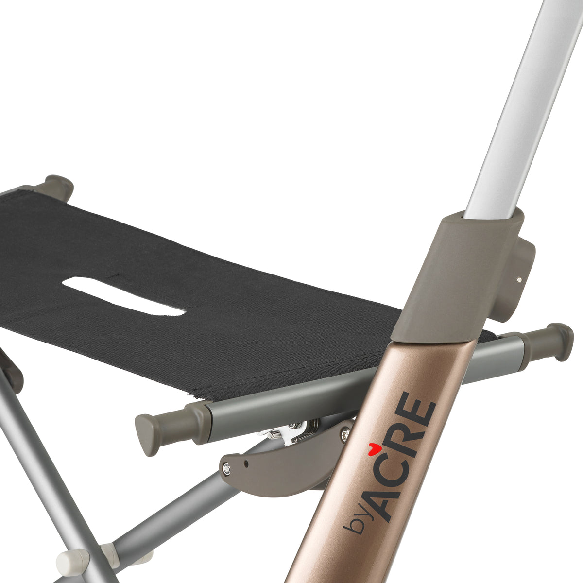Close-up of a rollator with 'byACRE' branding on a white background