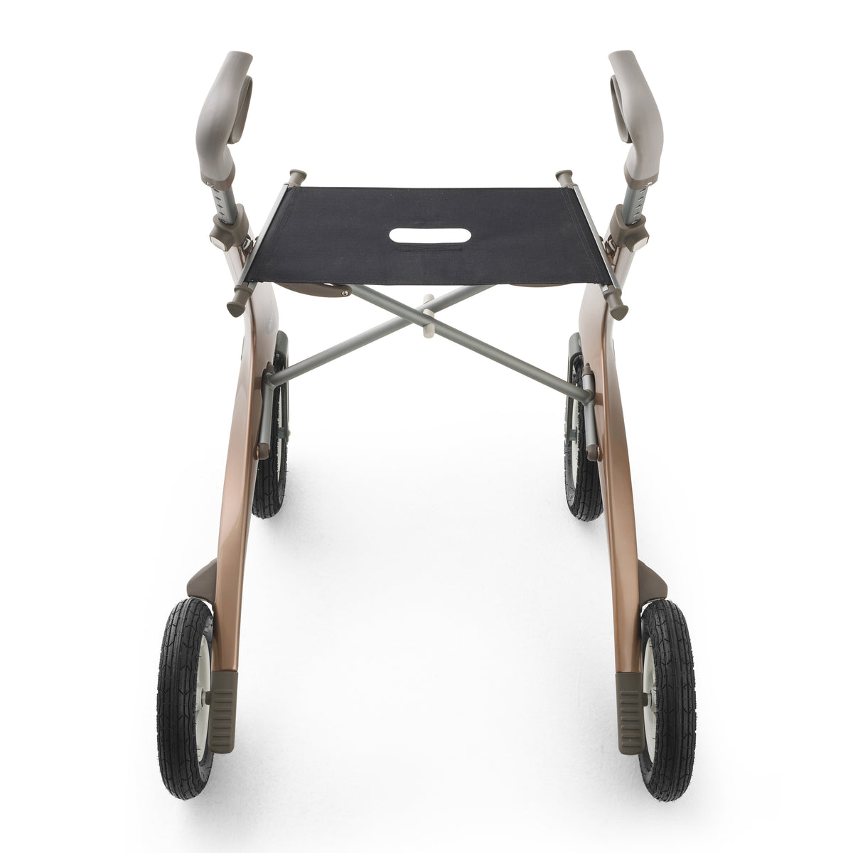 Rollator with a black seat on a white background