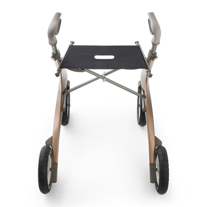 Rollator with a black seat on a white background