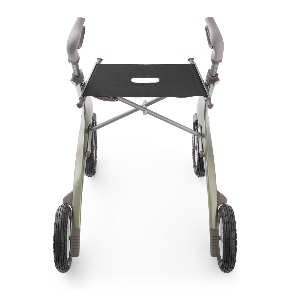 Rollator with a black seat on a white background