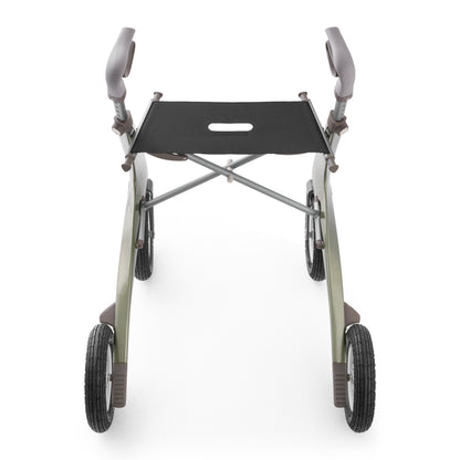 Rollator with a black seat on a white background