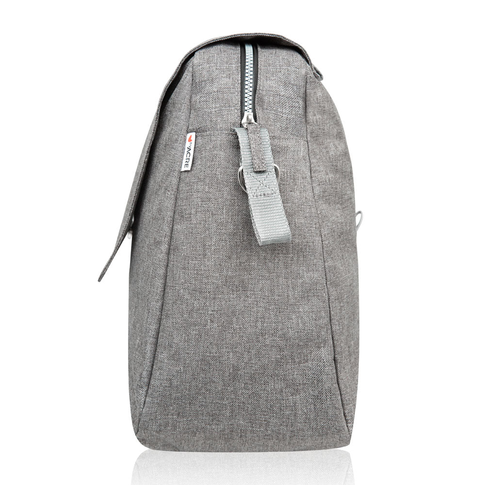 Gray backpack with a strap on a white background