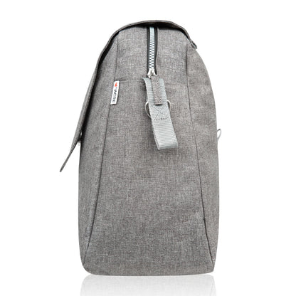 Gray backpack with a strap on a white background