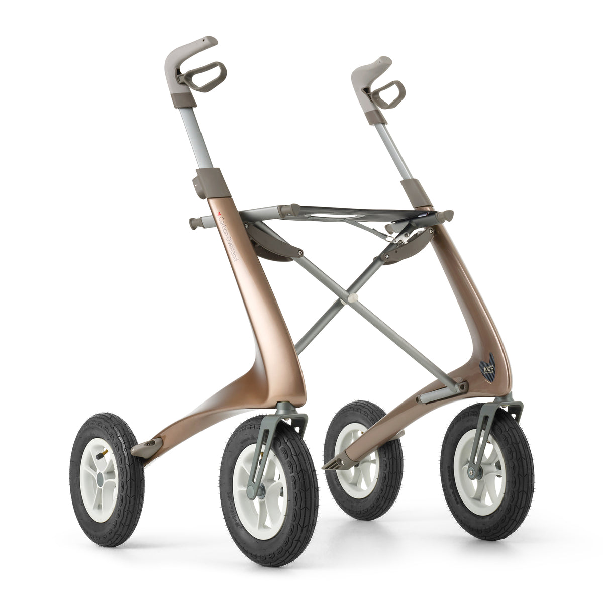 Foldable rollator with four wheels on a white background