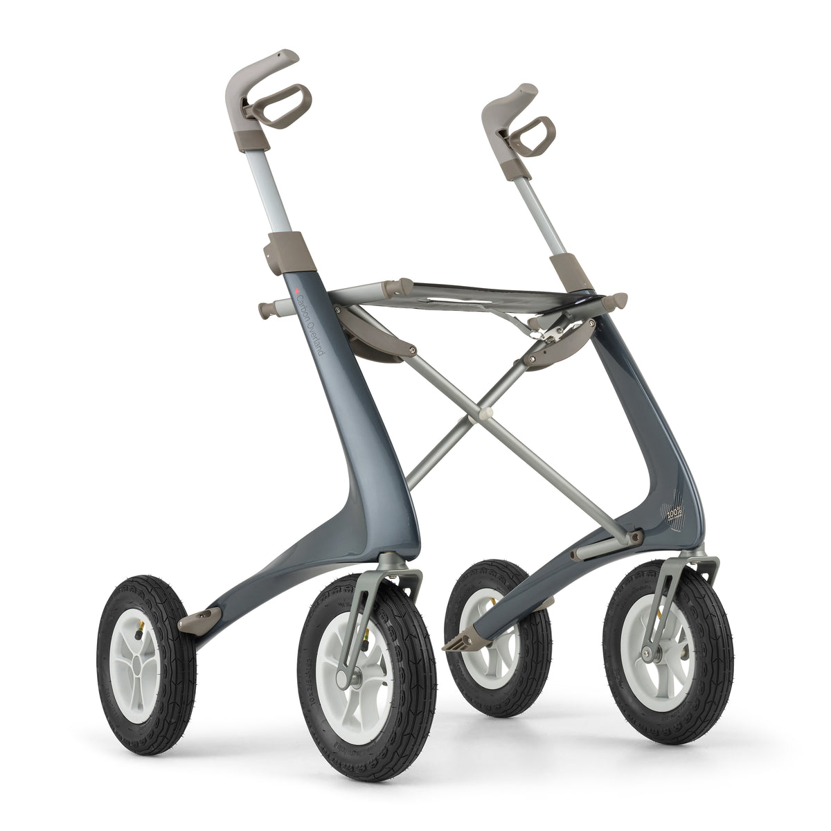 Foldable green rollator on a white background