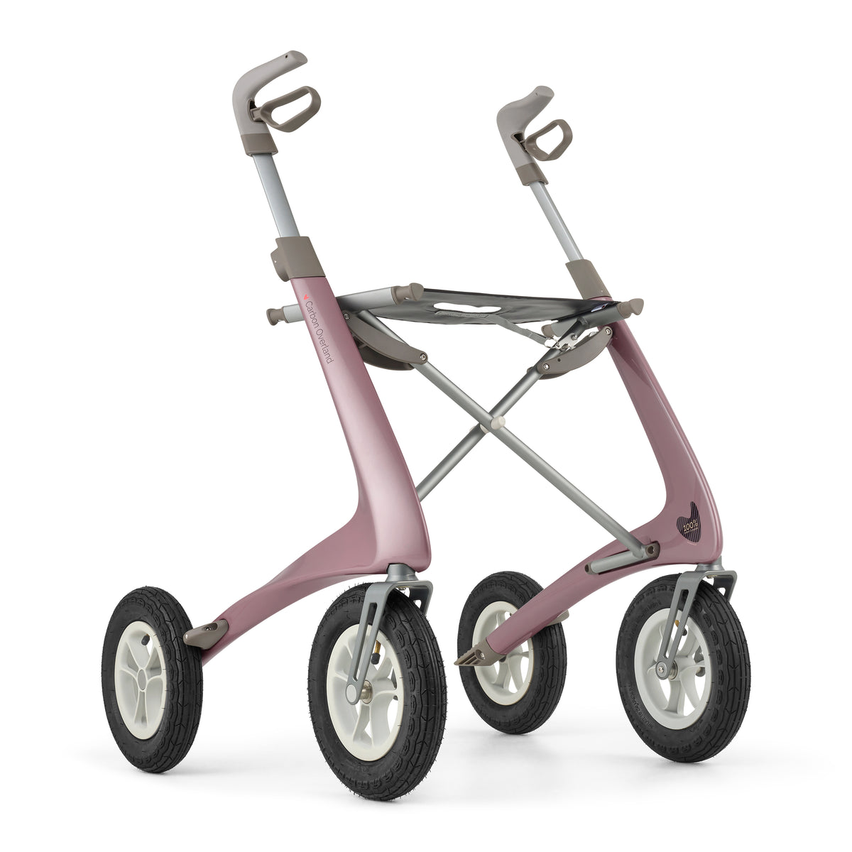 Pink and gray rollator on a white background