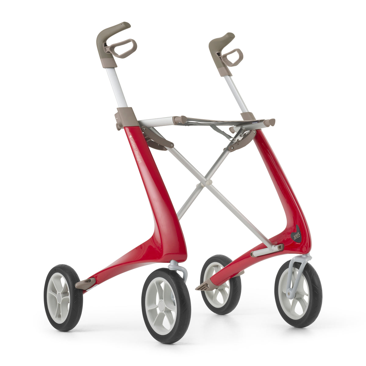 Red rollator on white background