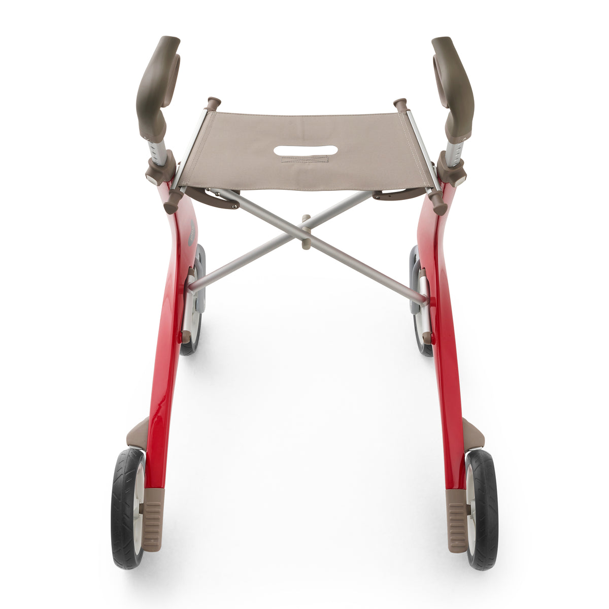Red and gray walker with a seat on a white background