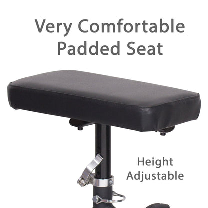 Carex Knee Scooter close-up of memory foam padded knee rest with height-adjustable post and quick-release clamp