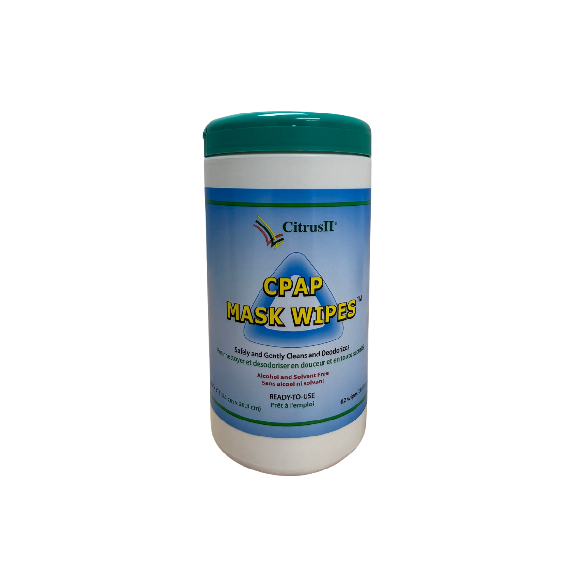 Container of Citrus II CPAP Mask Wipes.on a white background