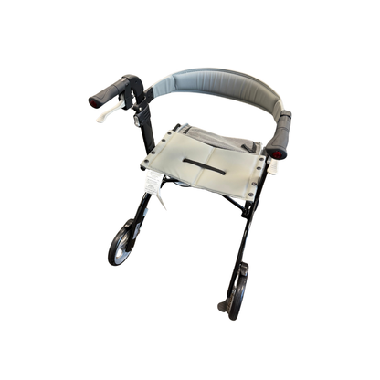 “Top view of black Drive™ Nitro 4-Wheel Rollator with padded seat and back support.