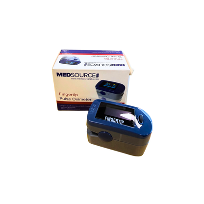 MedSource fingertip pulse oximeter for monitoring blood oxygen saturation and pulse rate.
