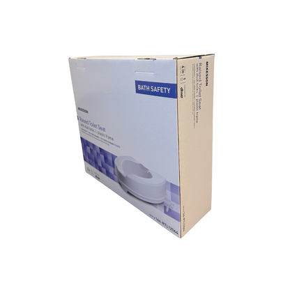 Retail box packaging for McKesson raised toilet seat designed for bathroom safety and accessibility.