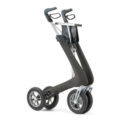 Black and silver rollator on a white background