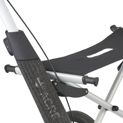 Close-up of a rollator with a brand logo on a white background