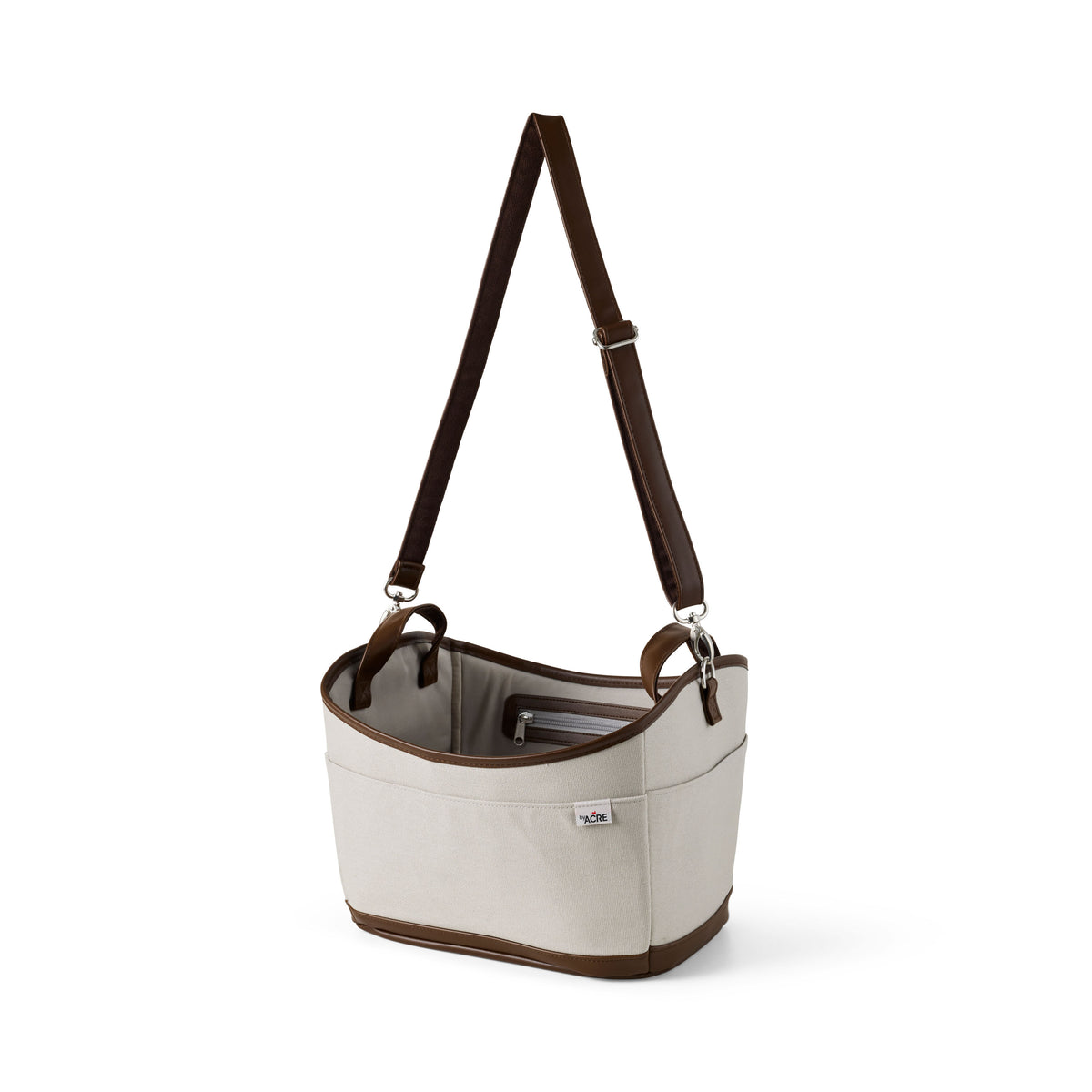 Beige rollator bag with brown accents on a white background