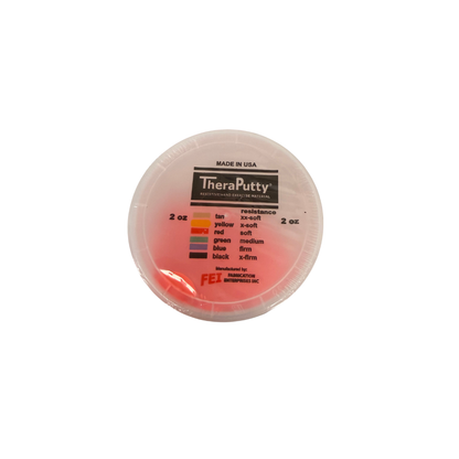 “Red Theraputty hand exercise putty container for grip strength and finger rehabilitation therapy.