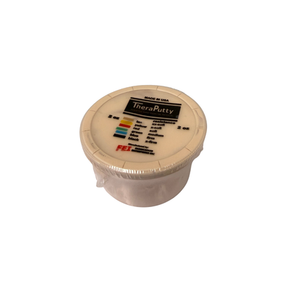Tan Theraputty hand exercise putty container for grip strengthening and rehabilitation therapy.
