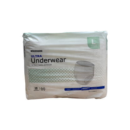McKesson Ultra Underwear Heavy Absorbency Size Large, 18 count package — front view