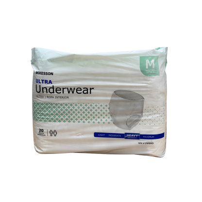 McKesson Ultra Underwear Heavy Absorbency Size Medium, 20 count package — front view
