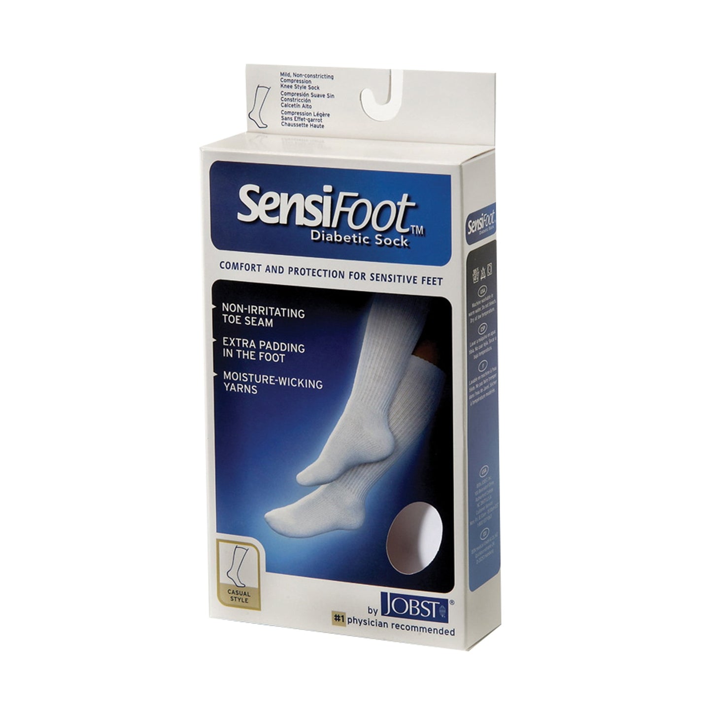 JOBST SensiFoot Diabetic Compression Socks, Knee High, White, Closed Toe, Large