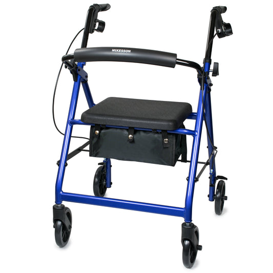 McKesson Folding Aluminum Four-Wheel Rollator, Blue